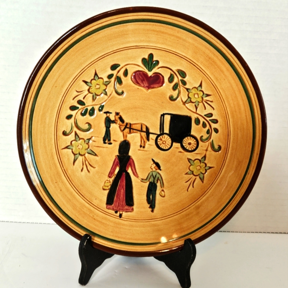 Mid-Century Pennsberry Pottery Amish Mother & Son Decorative Plate Wall Hanging